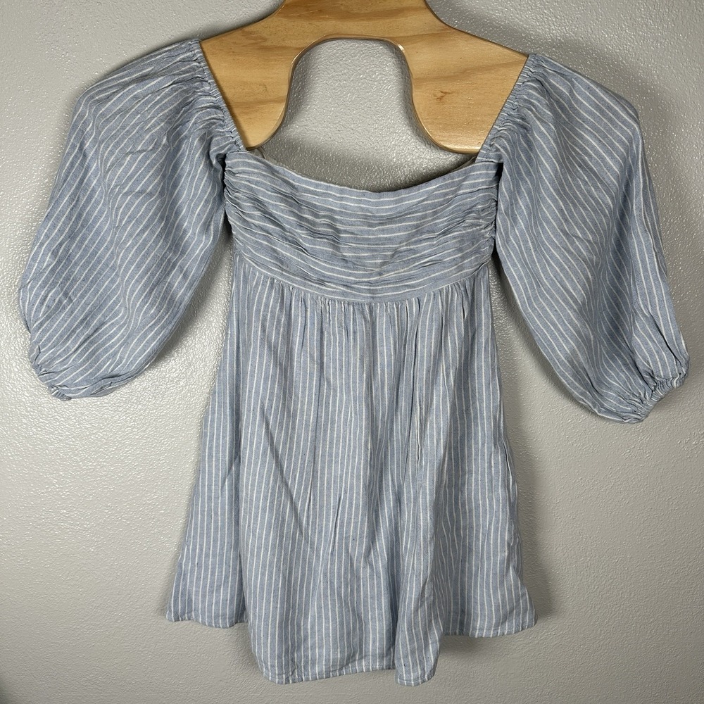 Abercrombie & Fitch Emerson Puff Sleeve Mini‎ Dress Blue White Striped Size XXS